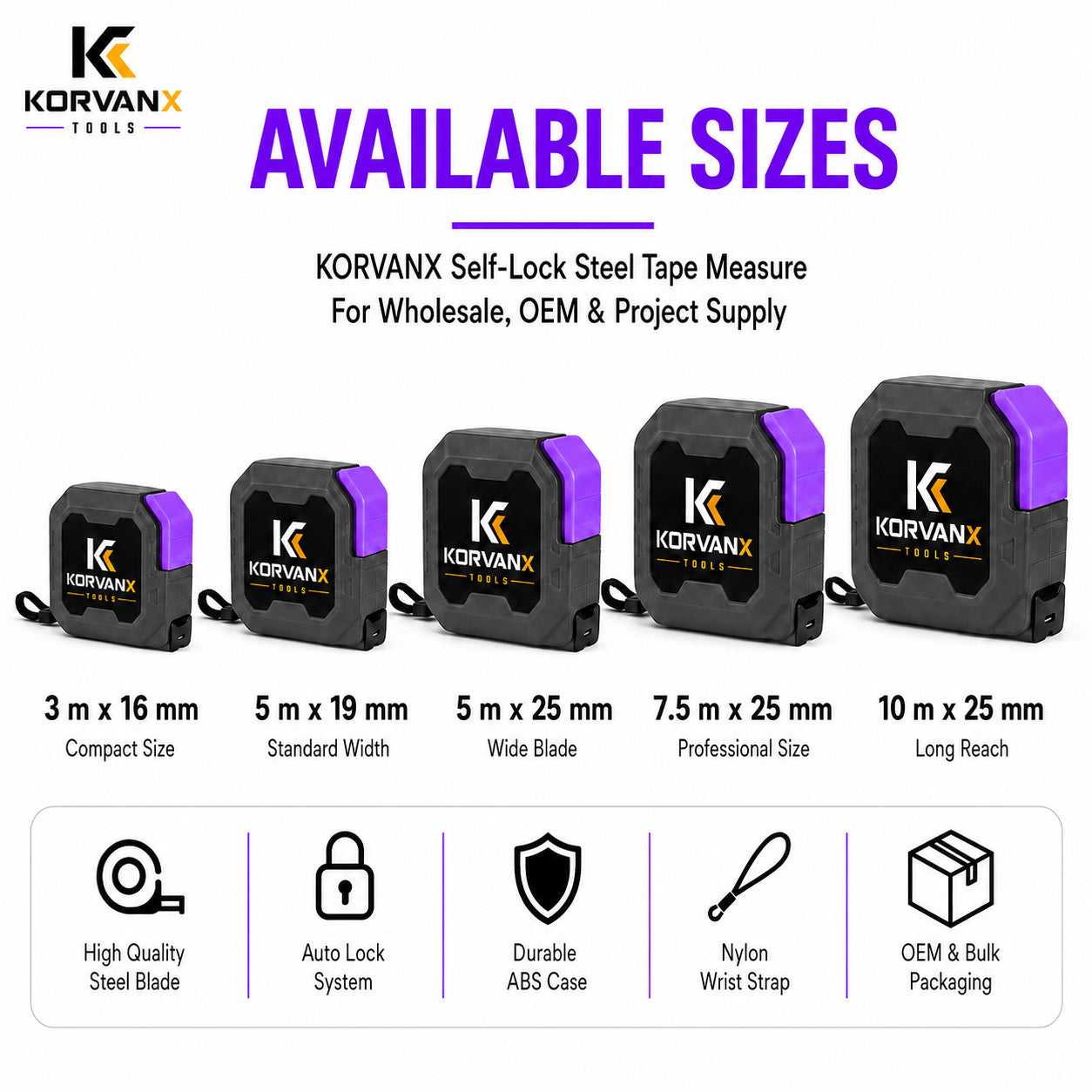 KORVANX Self-Lock Steel Tape Measure