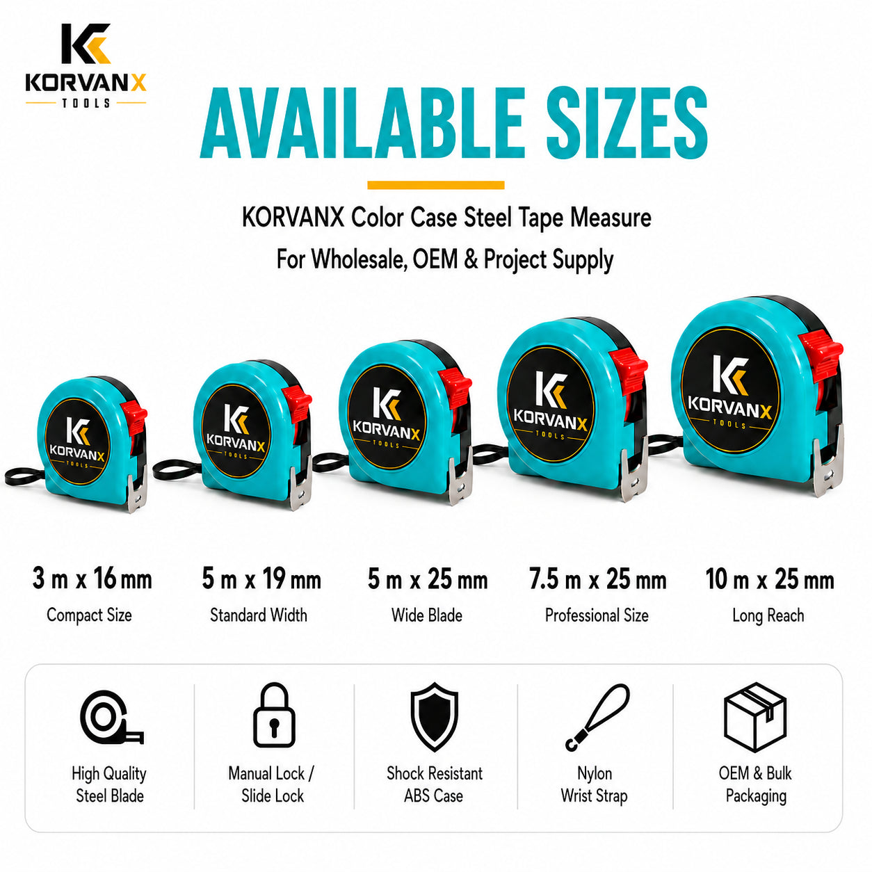 KORVANX Color Case Steel Tape Measure