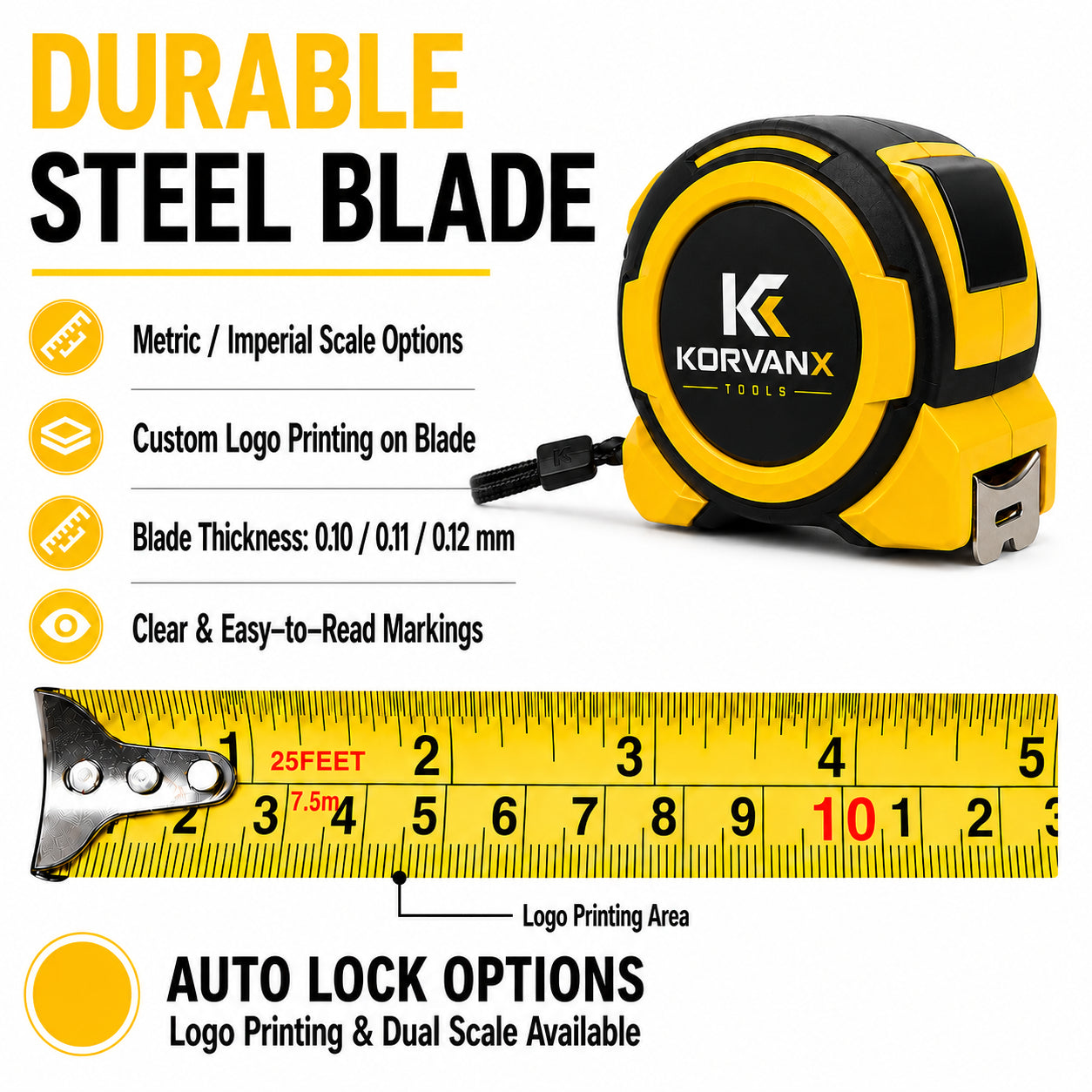 KORVANX Heavy Duty Steel Tape Measure