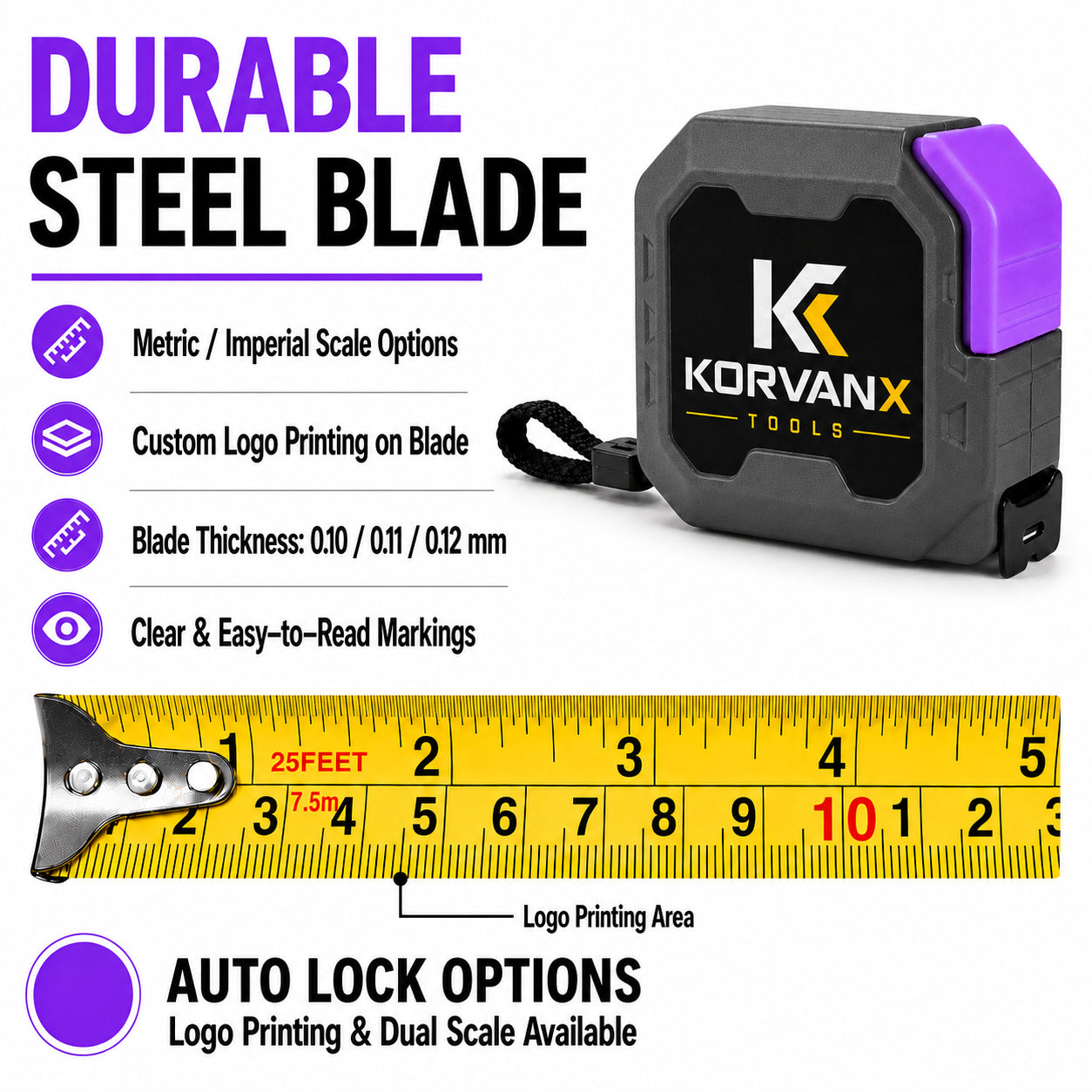 KORVANX Self-Lock Steel Tape Measure