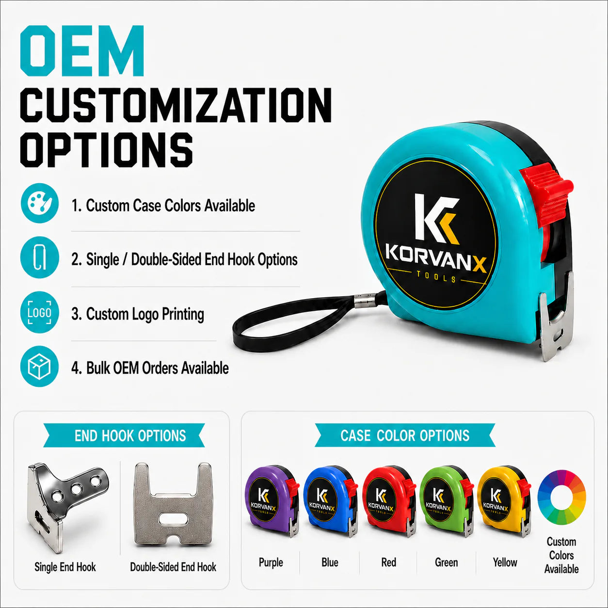 KORVANX Color Case Steel Tape Measure OEM customization options