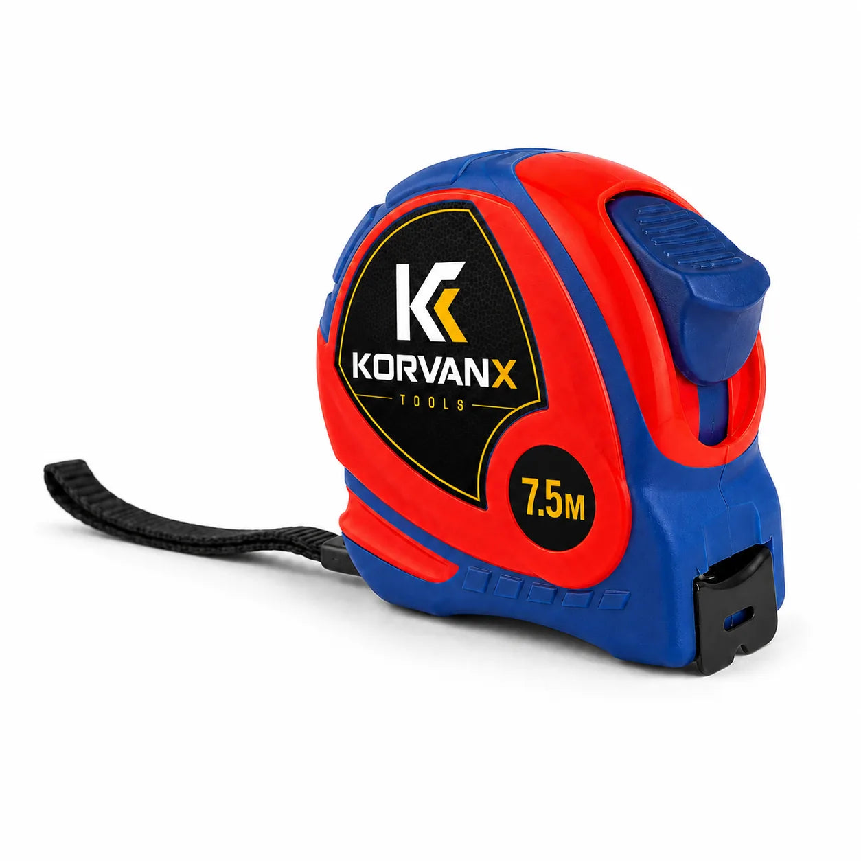 KORVANX ARCGUARD color case steel tape measure with red blue case and wrist strap