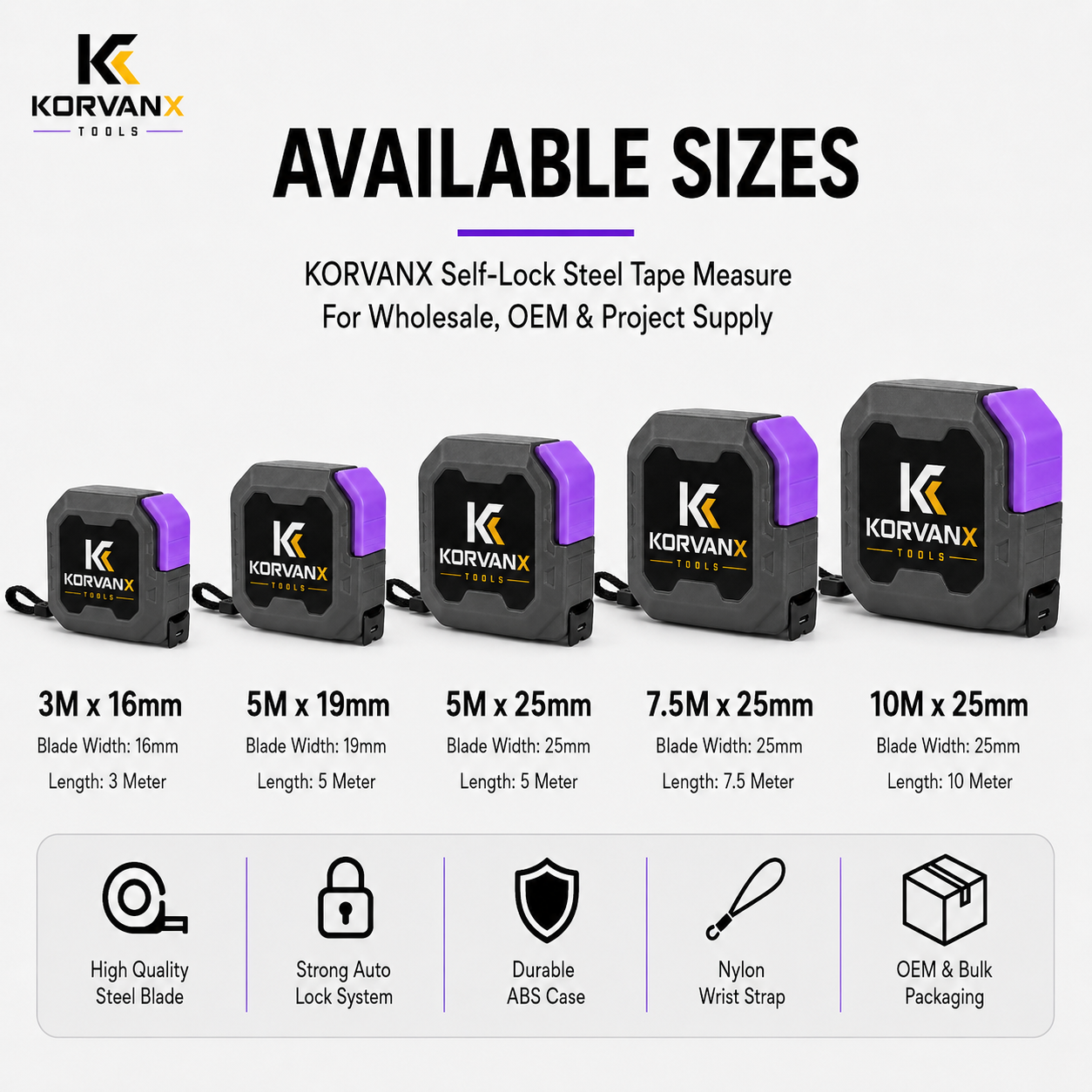 KORVANX Self-Lock Steel Tape Measure
