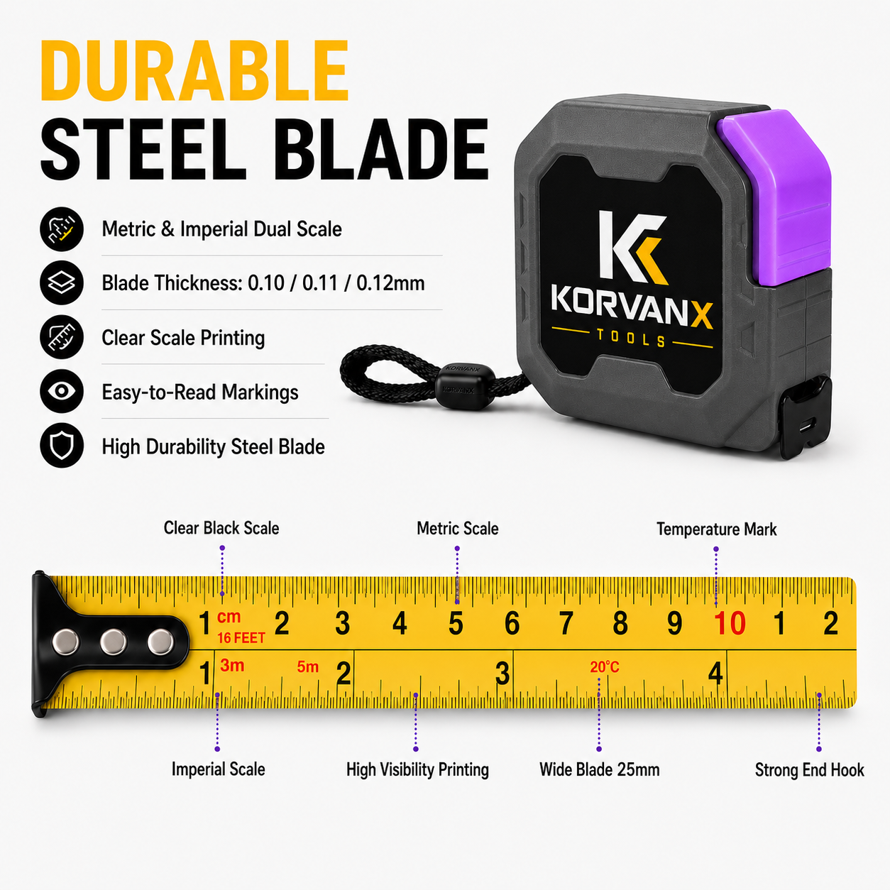 KORVANX Self-Lock Steel Tape Measure