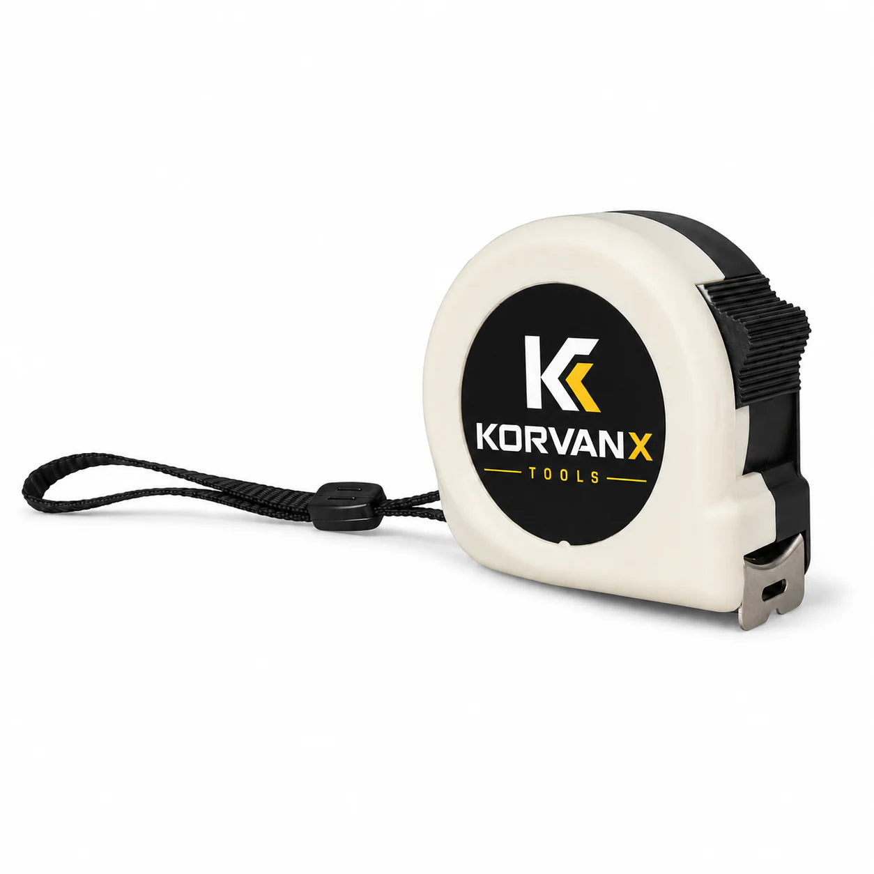 KORVANX white case manual lock steel tape measure with wrist strap